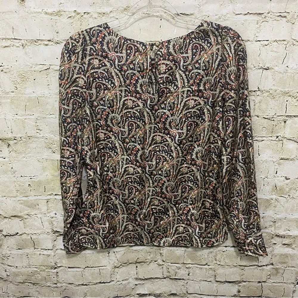 J Crew Multicolor Talitha Popover Silk Blouse in Feather Paisley